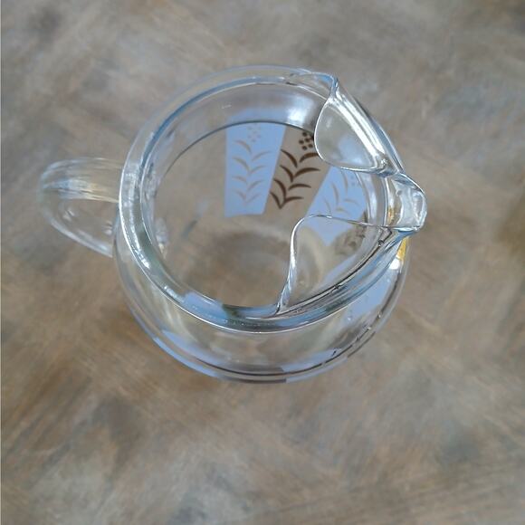 Vintage 7" MCM Frosted Glass Ice-Lip Pitcher Retro Glass Pitcher Blue Gold - Picture 8 of 8